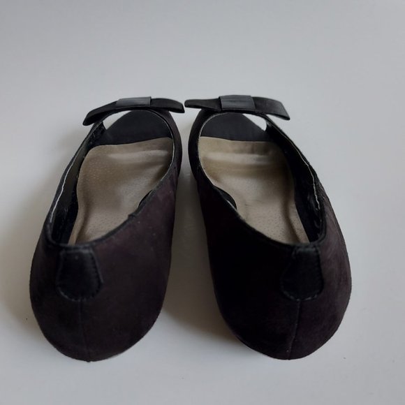 Peep Toe Black Wedge One Inch Sandals With Bow - Picture 9 of 13